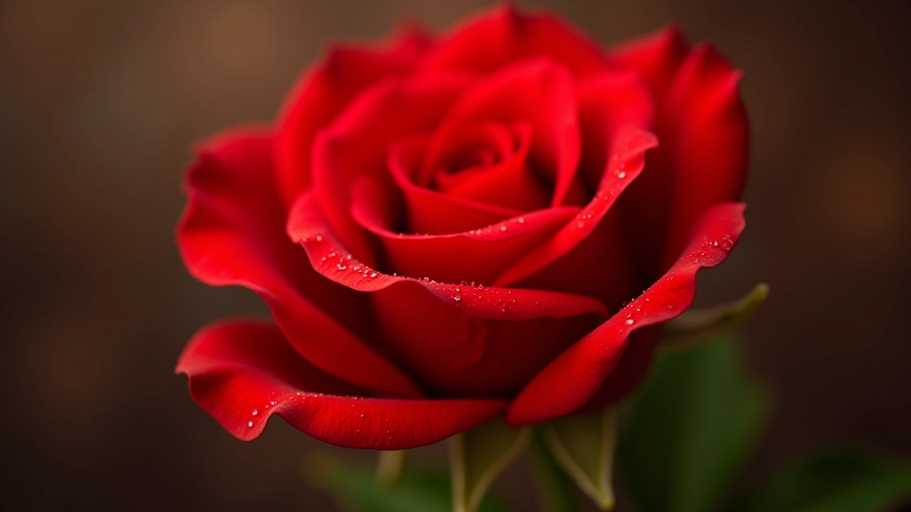 Close-up of red rose petals with morning dew, shallow depth of field showing the delicate texture and rich crimson color