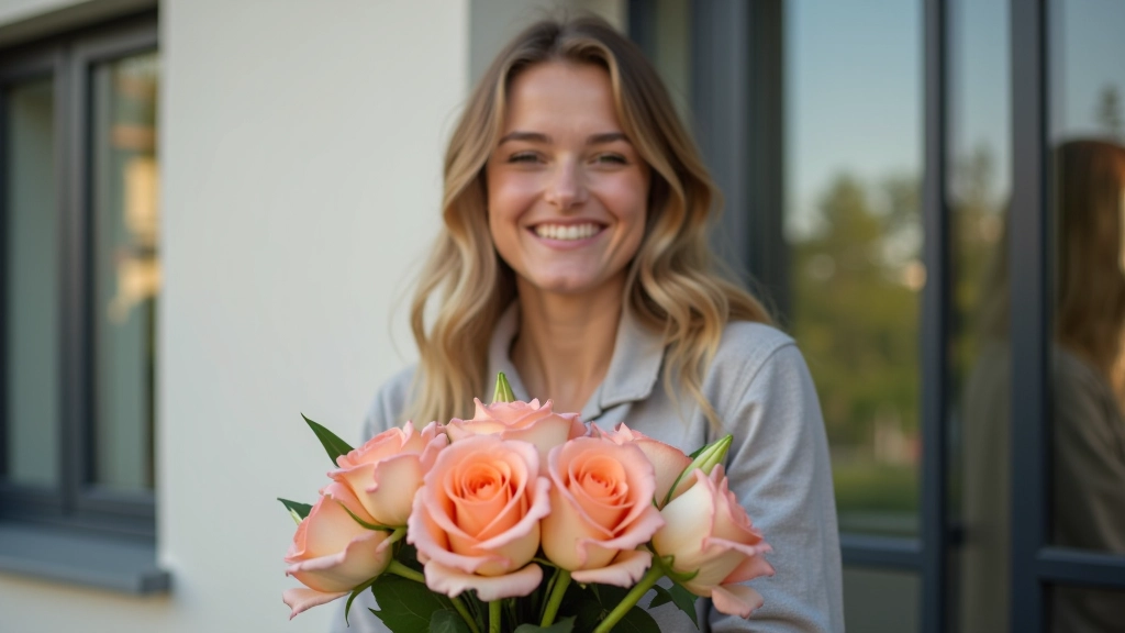 Person receiving fresh flower delivery at home
